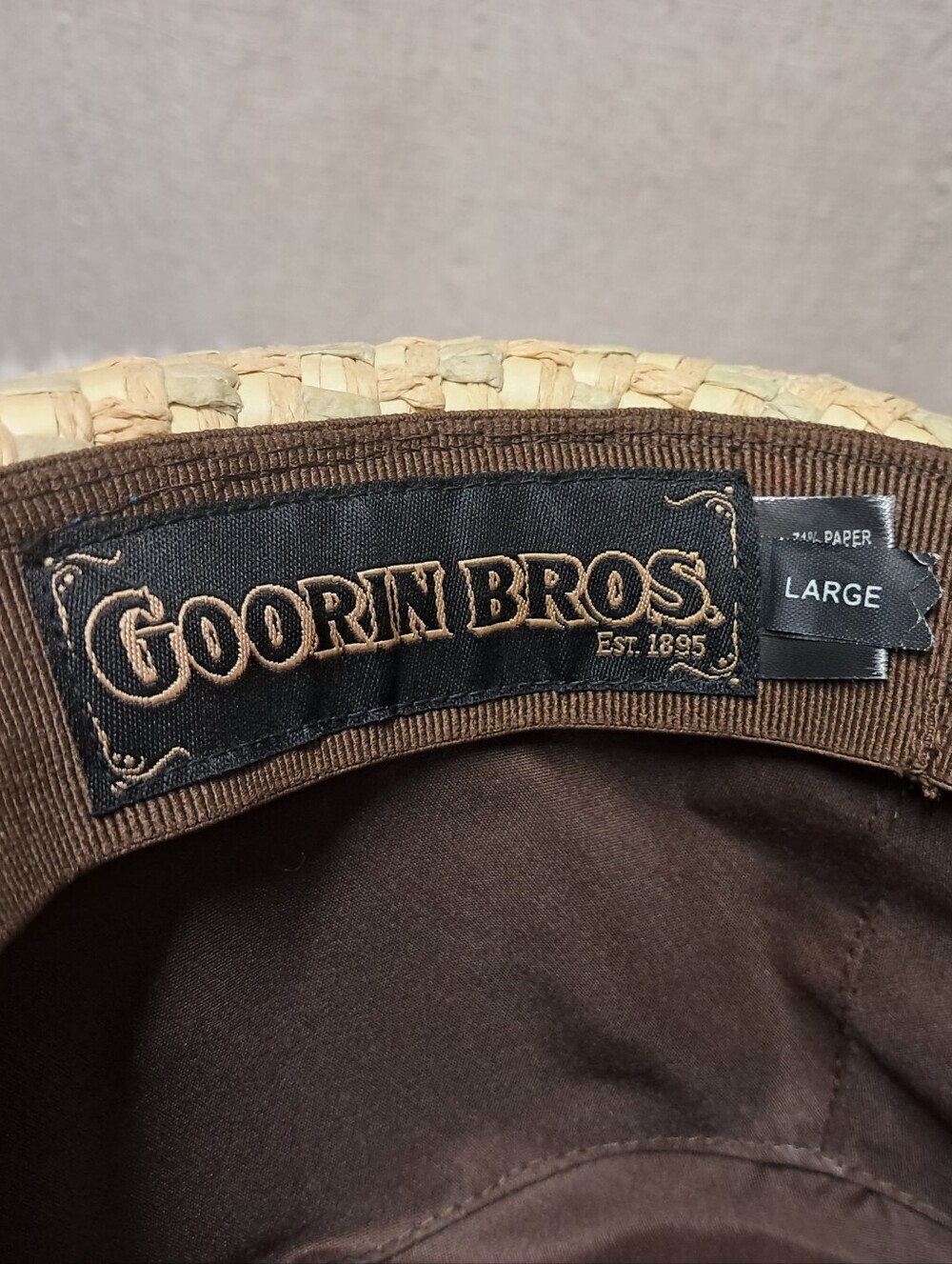Goorin Bros Straw Fedora with Blue and Olive Band Size L - Picture 4 of 7